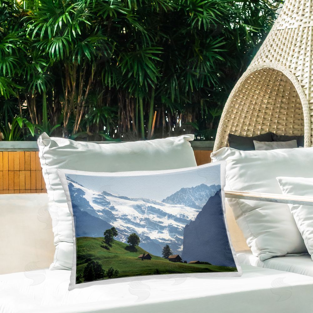 Martin Podt Mountain Slope Cabins Outdoor Quick-Dry Polyester Printed Throw Pillow in Back Yard