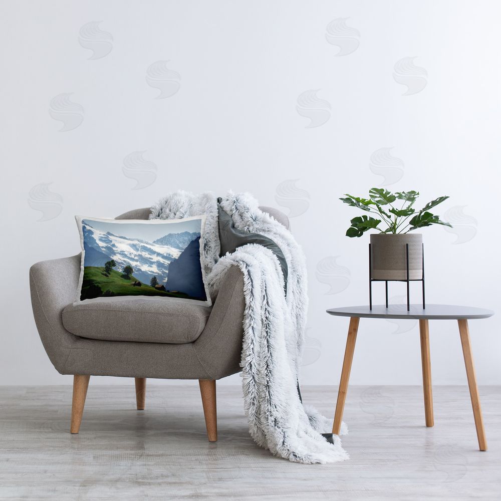 Martin Podt Mountain Slope Cabins Printed Plush Polyester Throw Pillow On Chair