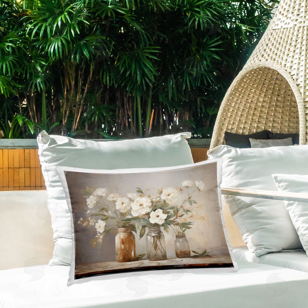 Ramona Murdock Country Blossom Jars Outdoor Quick-Dry Polyester Printed Throw Pillow in Back Yard