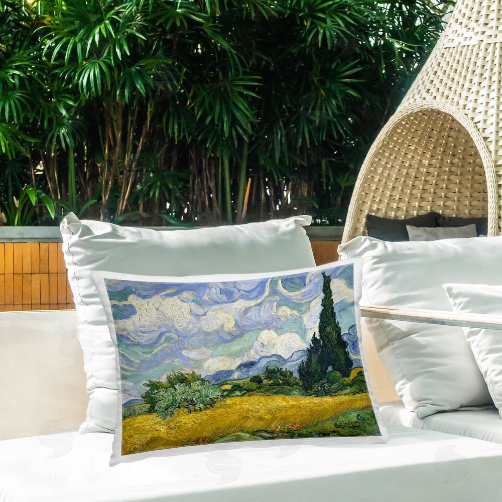 Vincent Van Gogh Classic Farmland Pasture Outdoor Quick-Dry Polyester Printed Throw Pillow in Back Yard