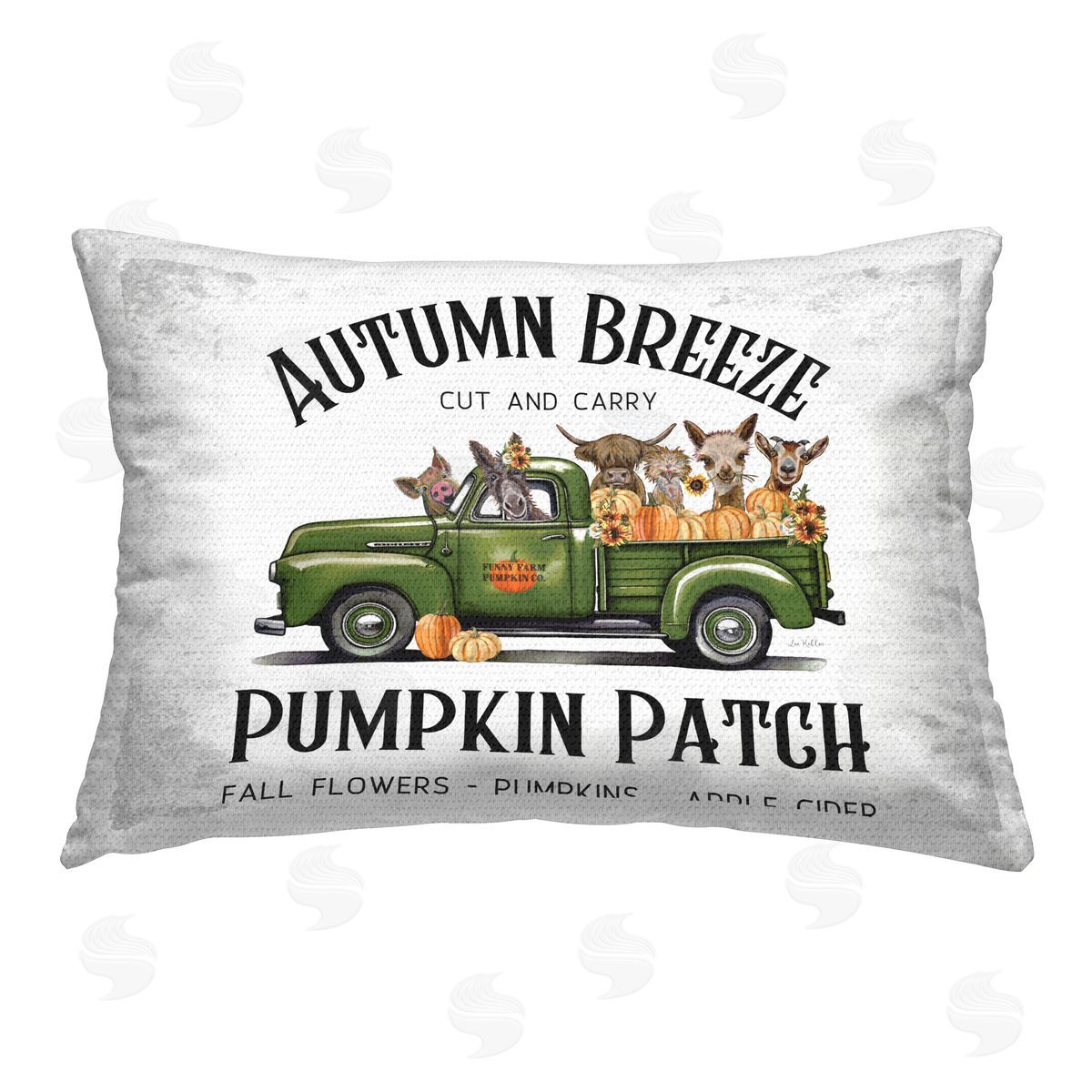 Lee Keller Pumpkin Patch Rustic Truck Outdoor Quick-Dry Polyester Printed Throw Pillow