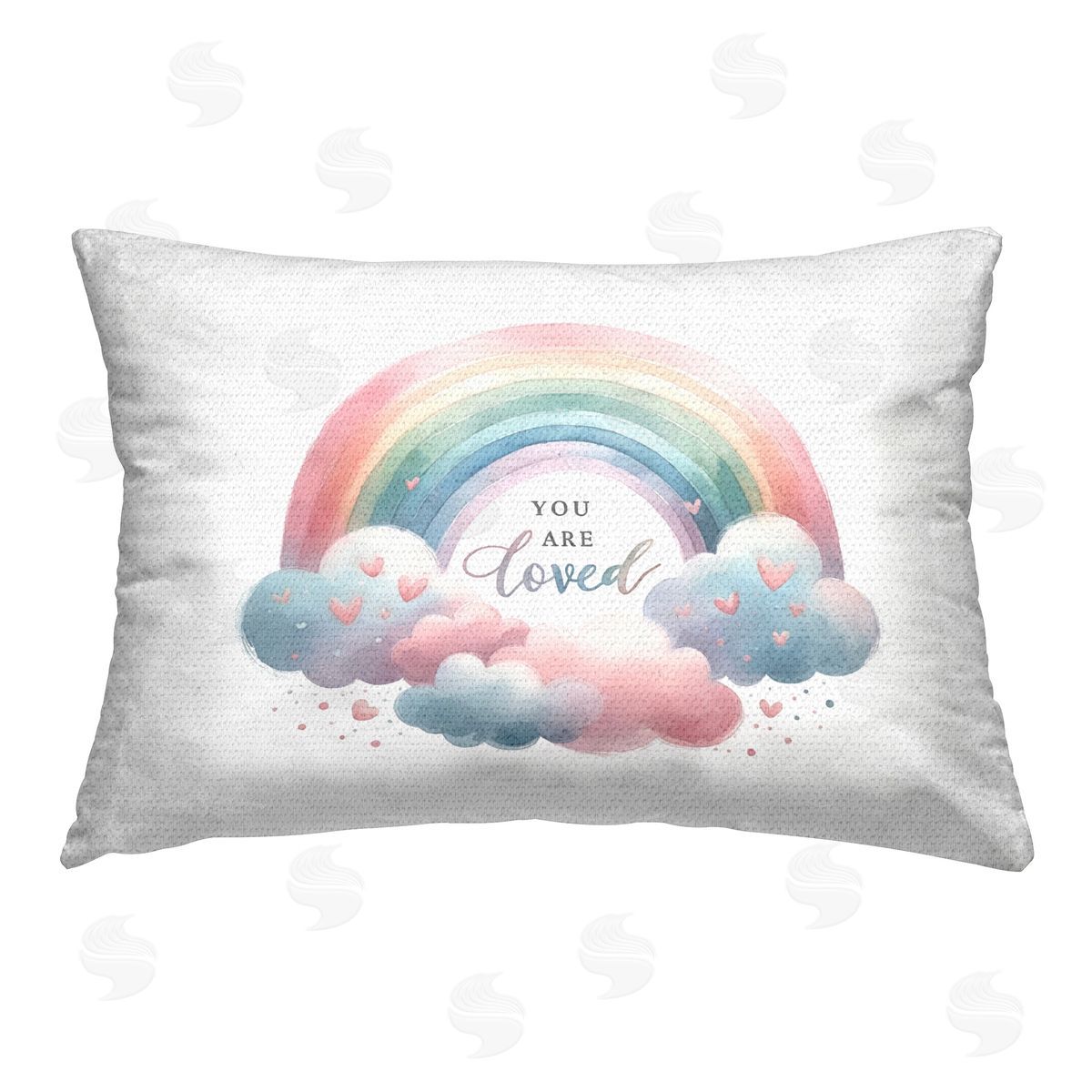 Amanda Greenwood Rainbow with Soft Hearts Outdoor Quick-Dry Polyester Printed Throw Pillow