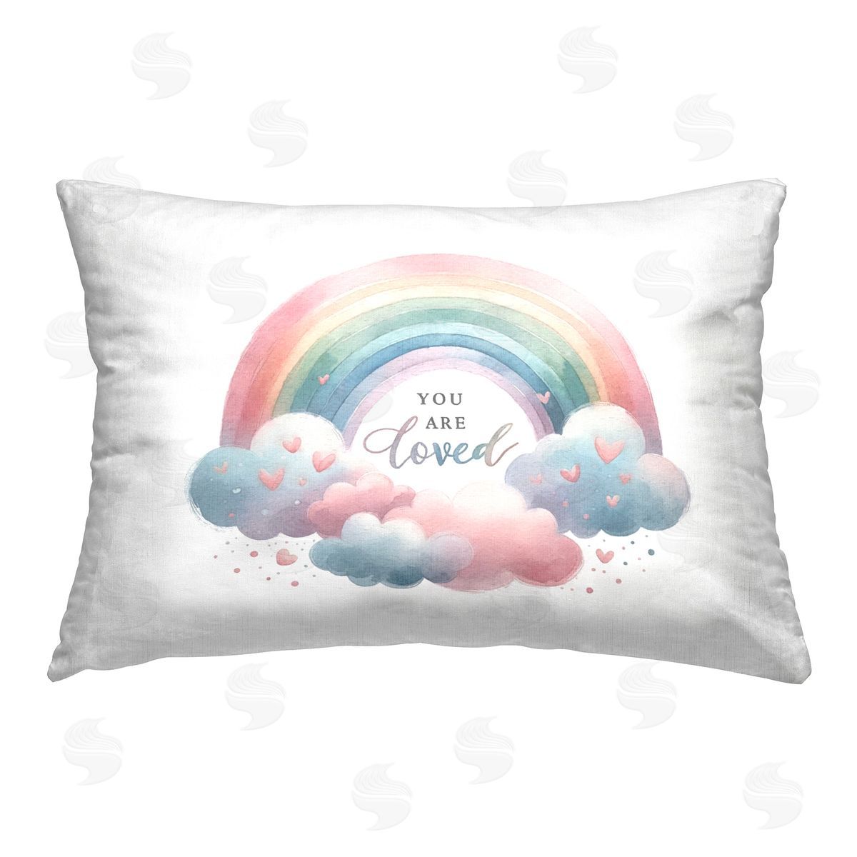 Amanda Greenwood Rainbow with Soft Hearts Printed Plush Polyester Throw Pillow