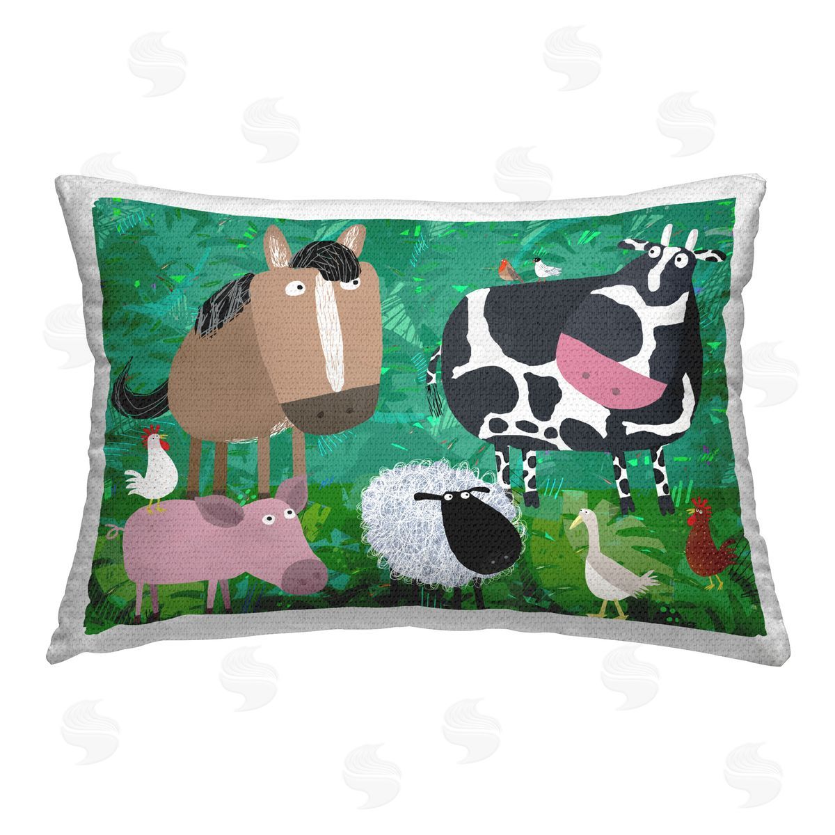 Carla Daly Whimsical Farm Animals Outdoor Quick-Dry Polyester Printed Throw Pillow