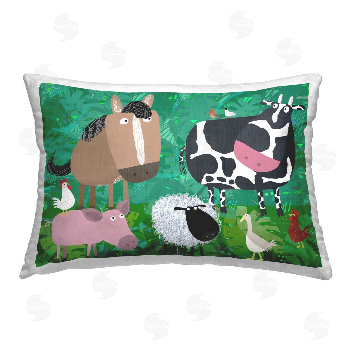 Carla Daly Whimsical Farm Animals Printed Plush Polyester Throw Pillow