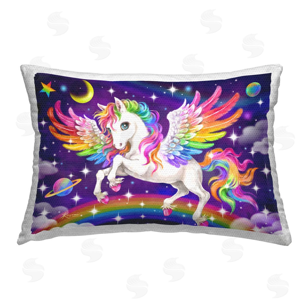Kayomi Harai Rainbow Horse in Space Outdoor Quick-Dry Polyester Printed Throw Pillow
