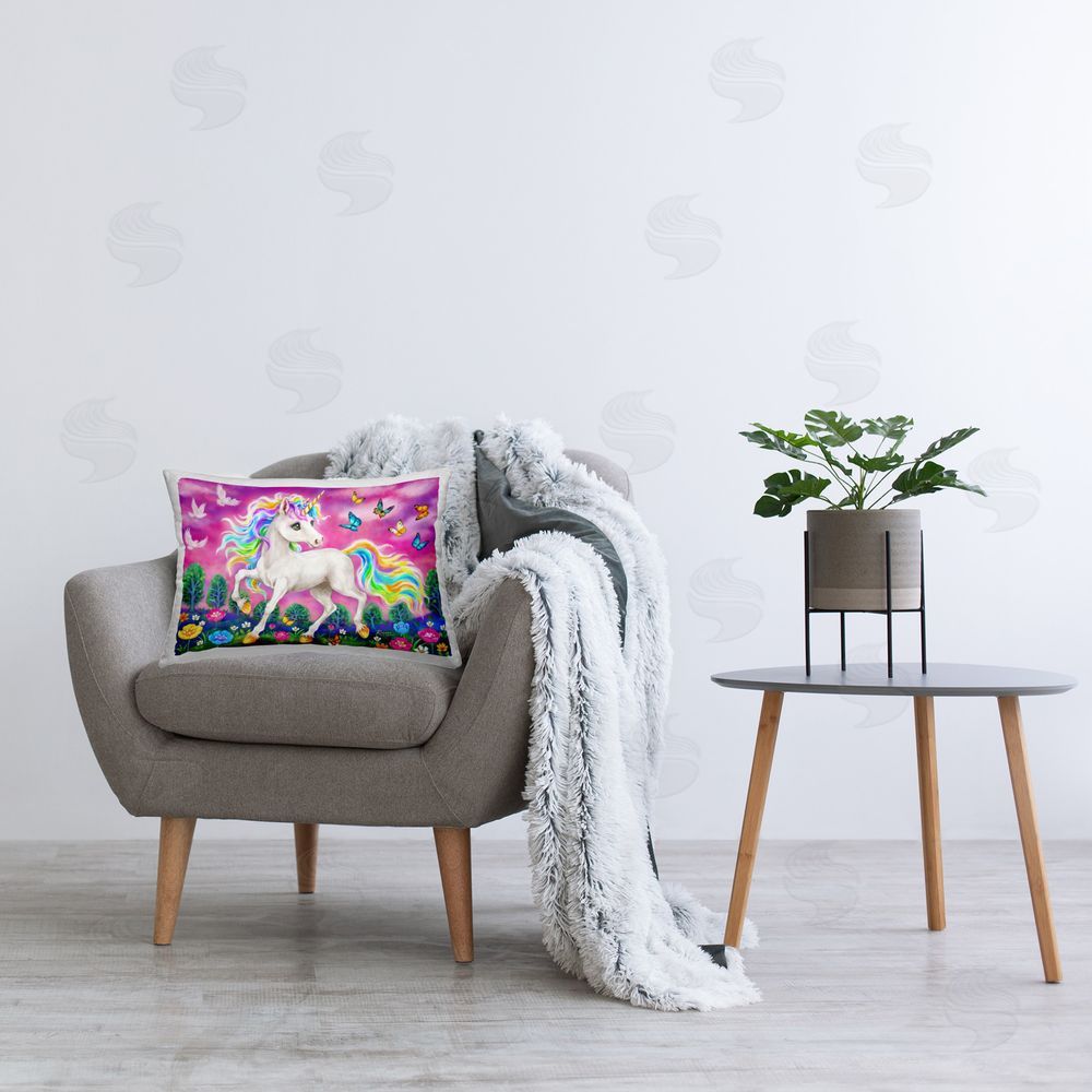 Kayomi Harai Unicorn & Garden Butterflies Printed Plush Polyester Throw Pillow On Chair