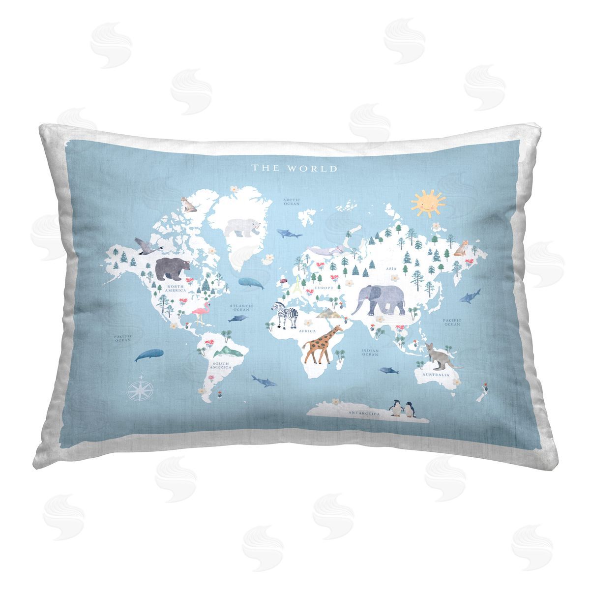 Leah Straatsma Educational Animal Map Printed Plush Polyester Throw Pillow