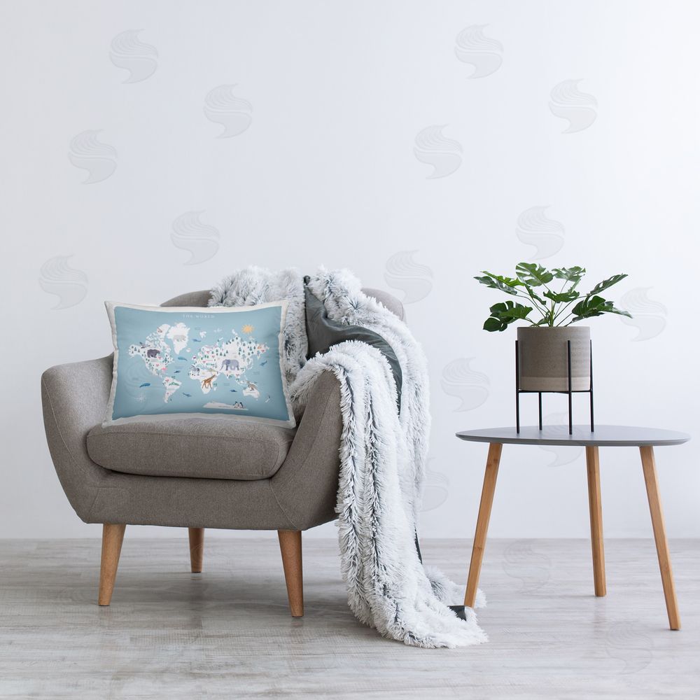 Leah Straatsma Educational Animal Map Printed Plush Polyester Throw Pillow On Chair