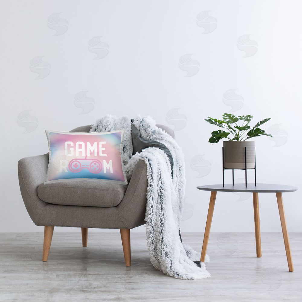 Lux + Me Designs Pastel Game Room Sign Printed Plush Polyester Throw Pillow On Chair