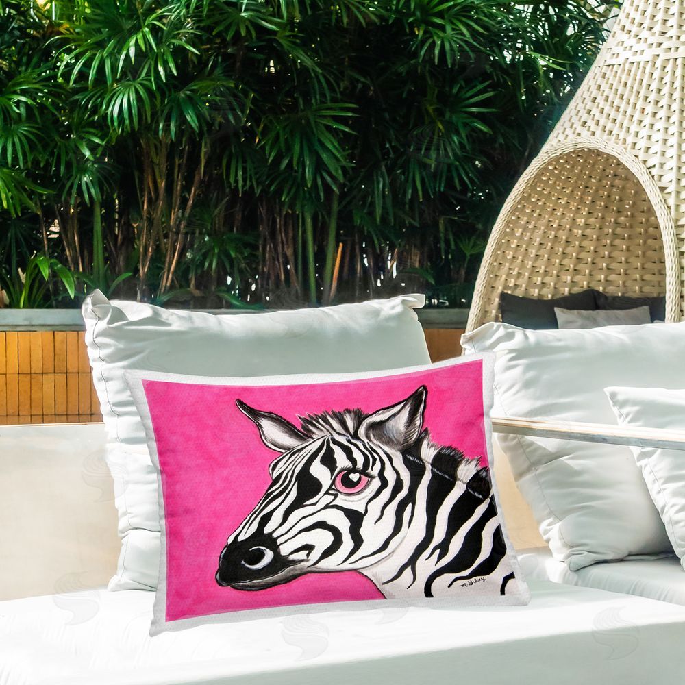Michelle Gilsey Heart Eyes Zebra Outdoor Quick-Dry Polyester Printed Throw Pillow in Back Yard