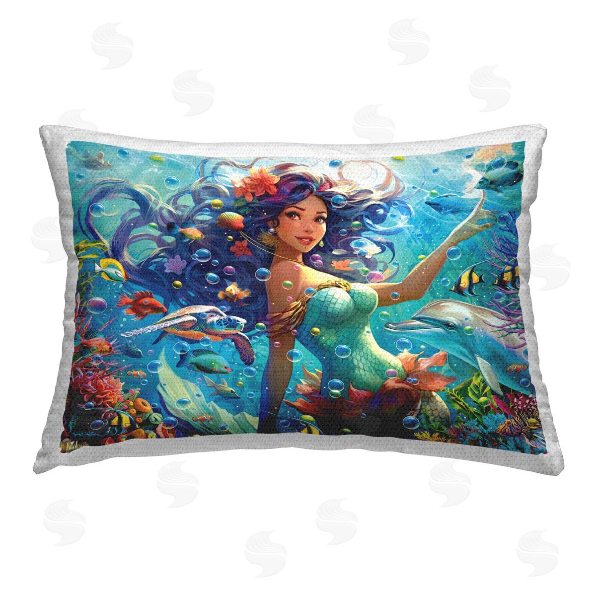 Michael David Ward Underwater Smiling Mermaid Outdoor Quick-Dry Polyester Printed Throw Pillow