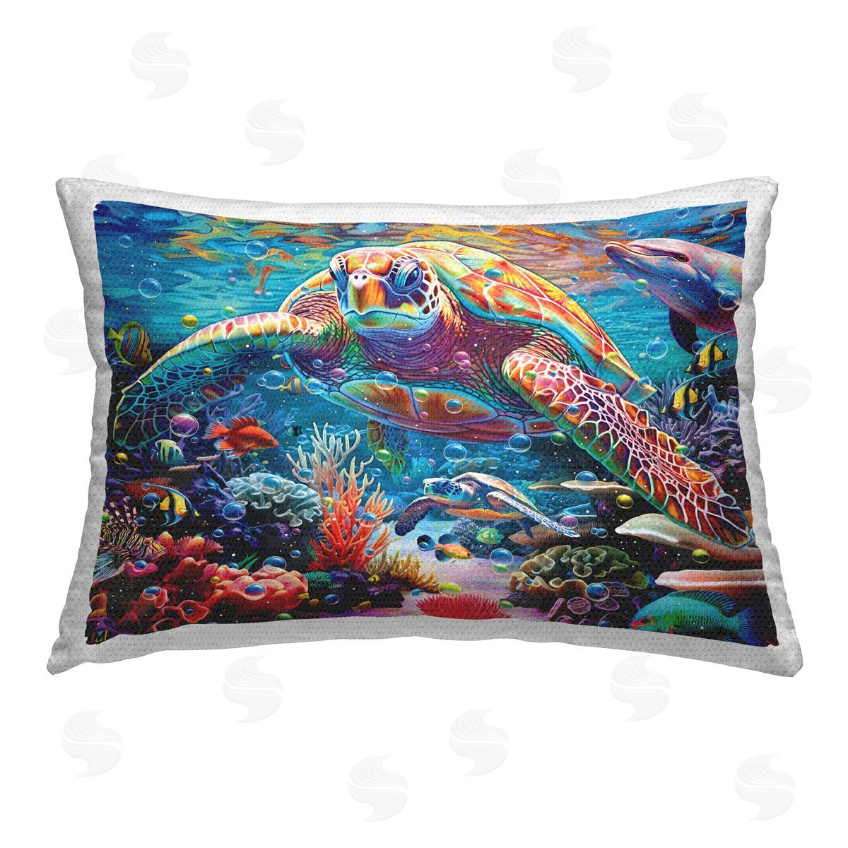 Michael David Ward Turtle with Underwater Bubbles Outdoor Quick-Dry Polyester Printed Throw Pillow