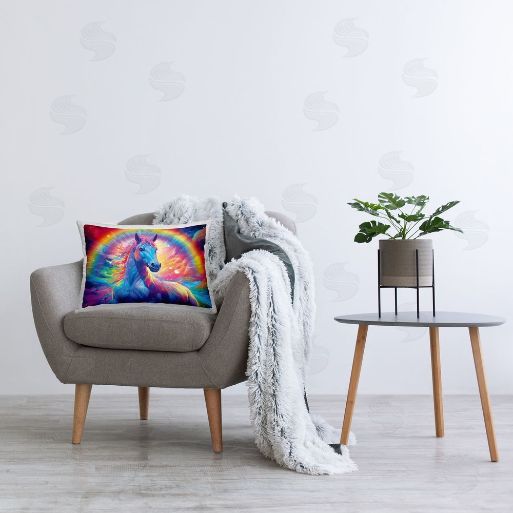 Michael David Ward Shining Horse with Rainbow Printed Plush Polyester Throw Pillow On Chair