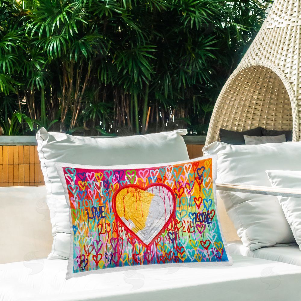 Hulis Mavruk Urban Love Hearts Pattern Outdoor Quick-Dry Polyester Printed Throw Pillow in Back Yard
