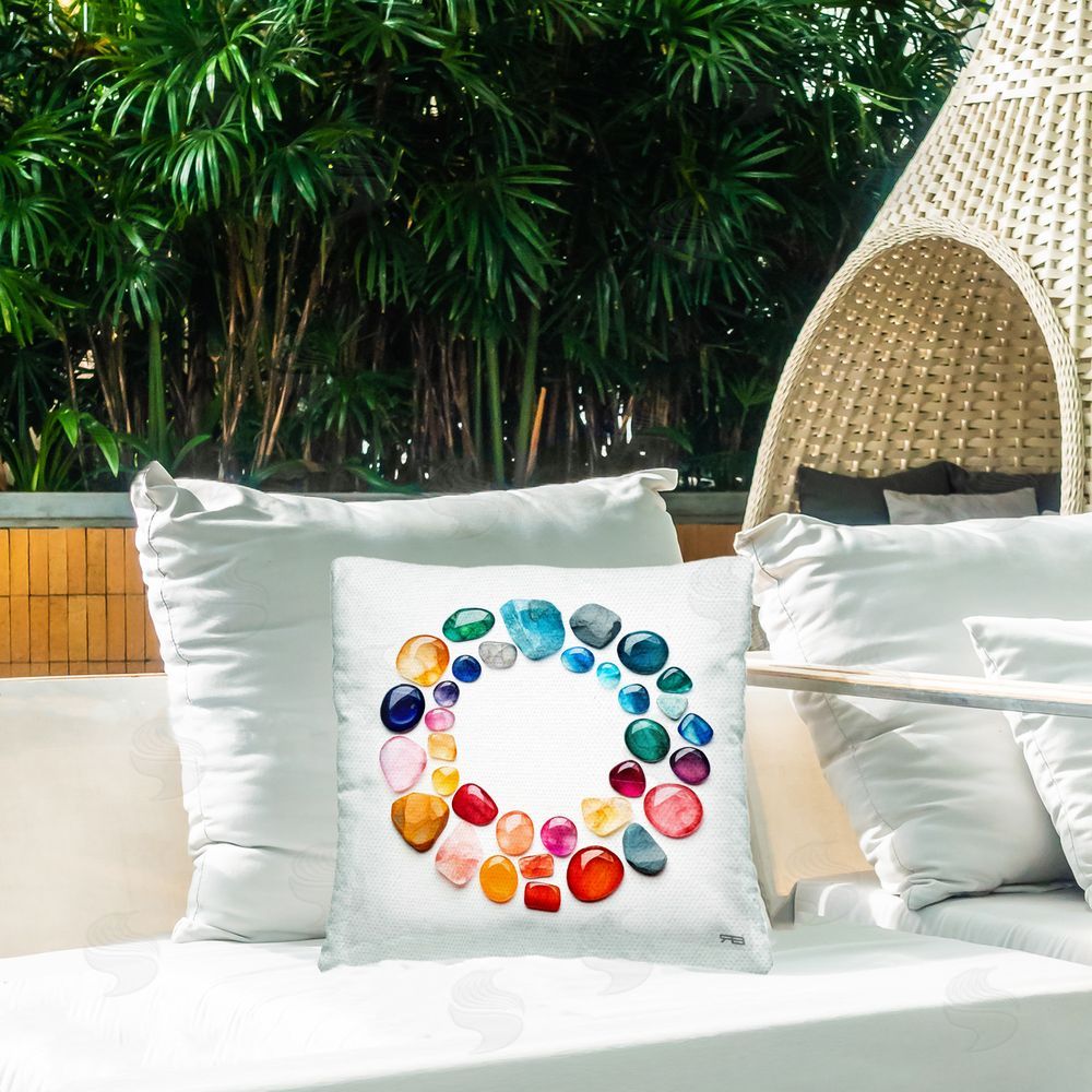 RB Birthstones in Circle Arrangement Outdoor Quick-Dry Polyester Printed Throw Pillow in Back Yard