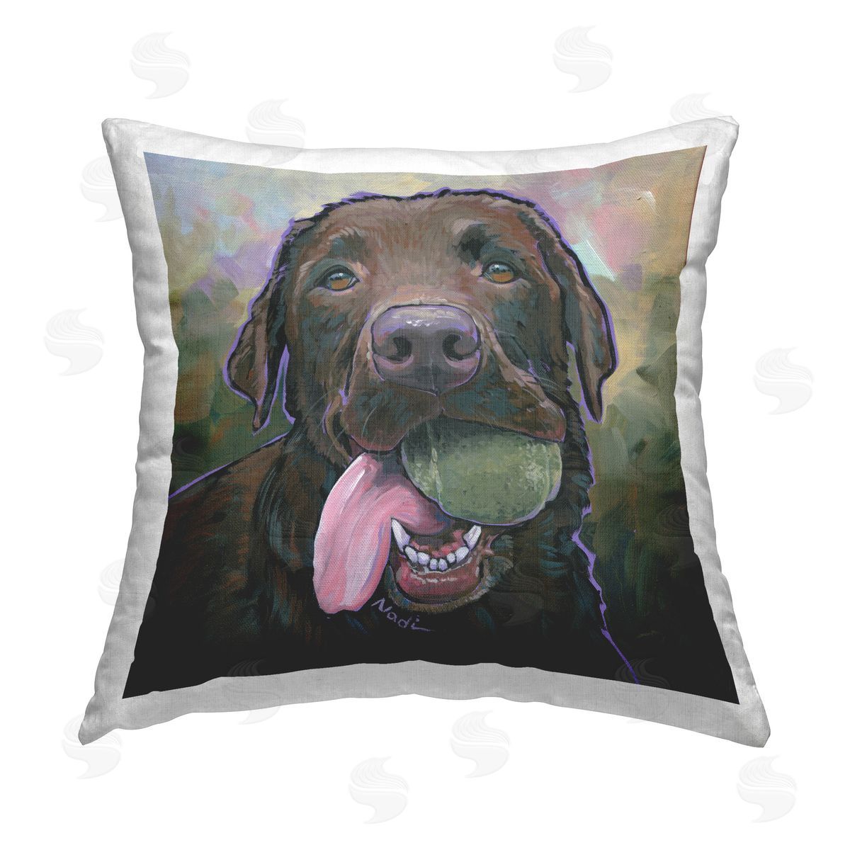 Nadi Spencer Labrador & Tennis Ball Printed Plush Polyester Throw Pillow