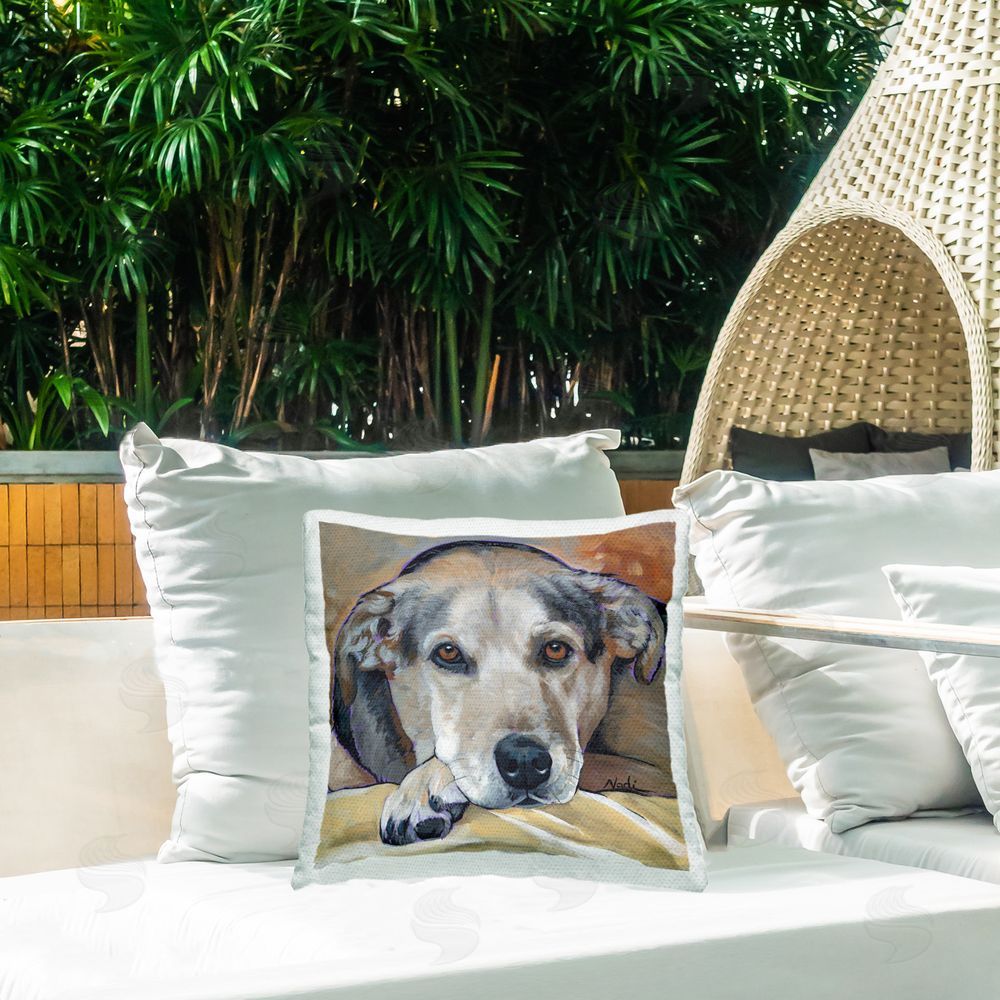 Nadi Spencer Traditional Resting Dog Outdoor Quick-Dry Polyester Printed Throw Pillow in Back Yard