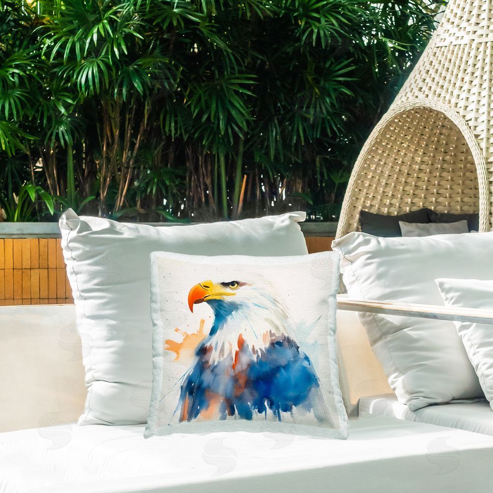 Walker Noble Bald Eagle Modern Splash Outdoor Quick-Dry Polyester Printed Throw Pillow in Back Yard
