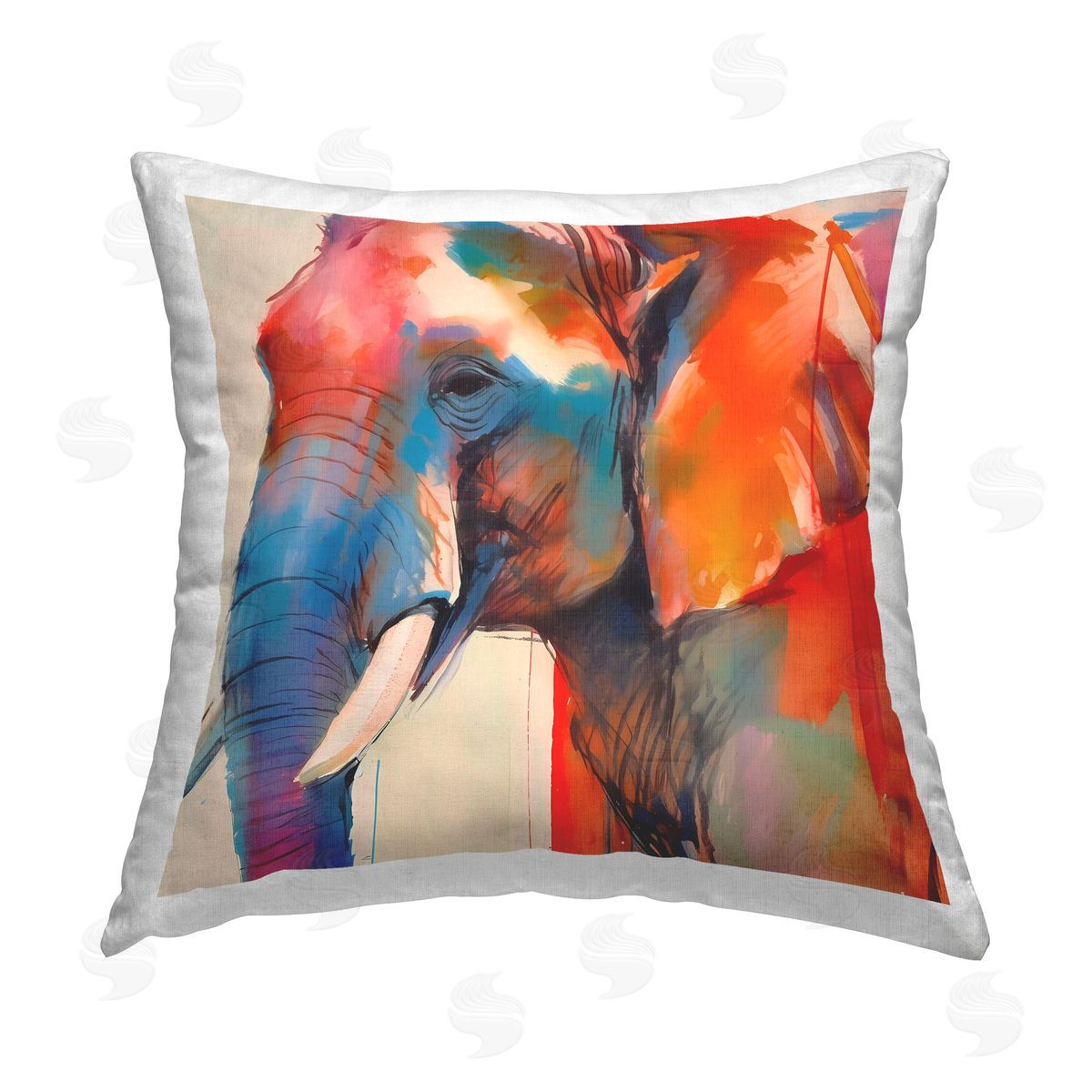 Walker Noble Bold Modern Elephant Printed Plush Polyester Throw Pillow