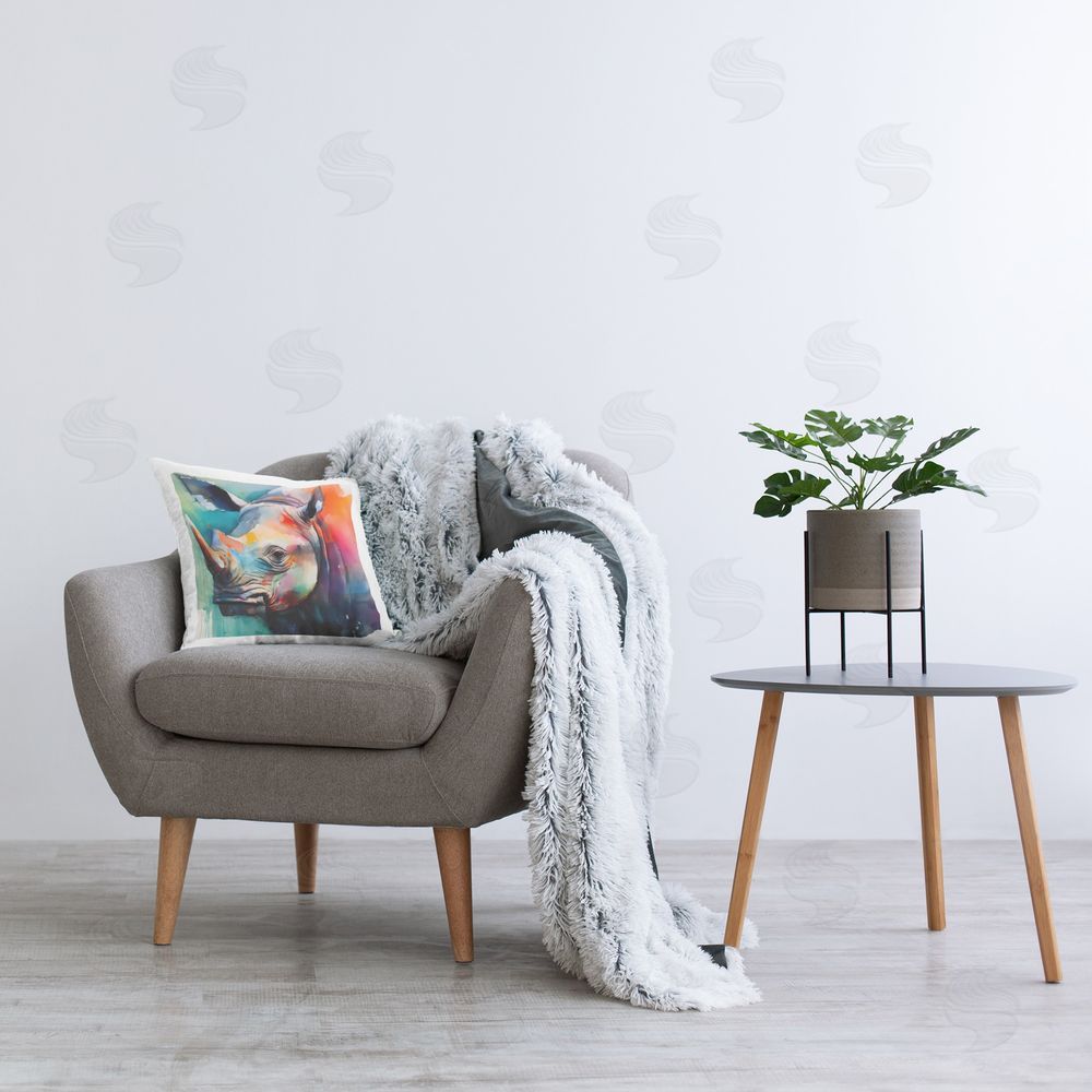 Walker Noble Modern Hue Rhino Printed Plush Polyester Throw Pillow On Chair