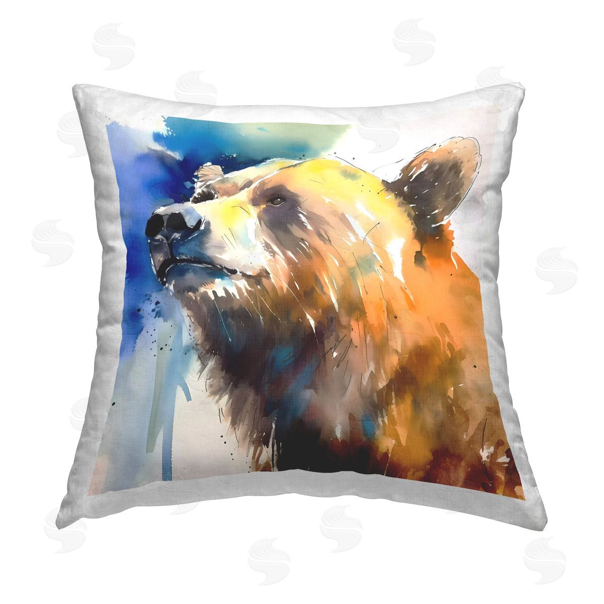 Walker Noble Stoic Bear Portrait Printed Plush Polyester Throw Pillow