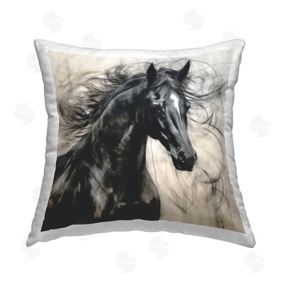 Irena Orlov Swirling Horse Portrait Printed Plush Polyester Throw Pillow