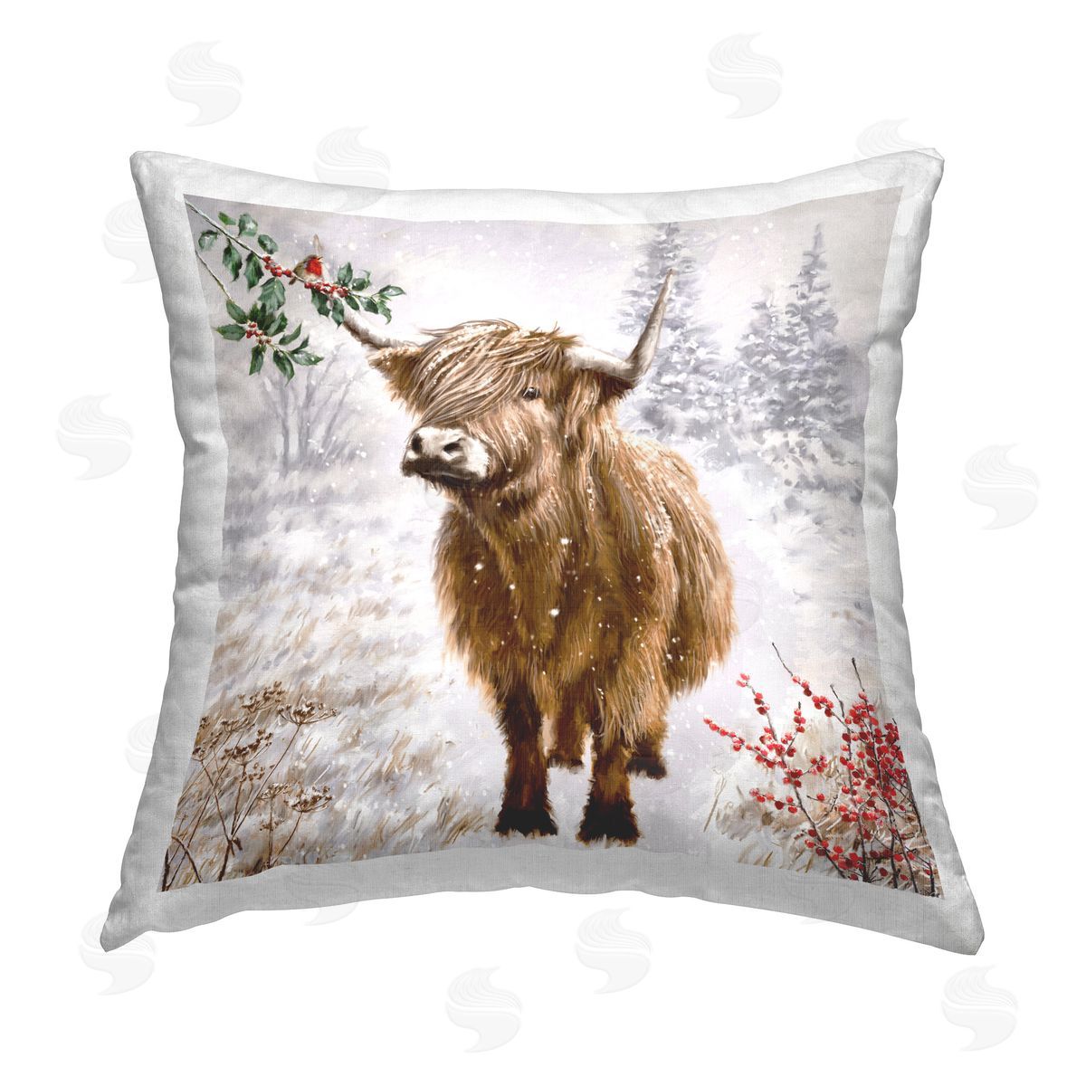 Ian Saxton Cattle Stepping in Snow Printed Plush Polyester Throw Pillow