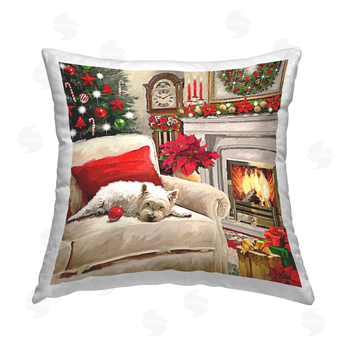 Adam Sanderson Cozy Christmas Fireplace Printed Plush Polyester Throw Pillow