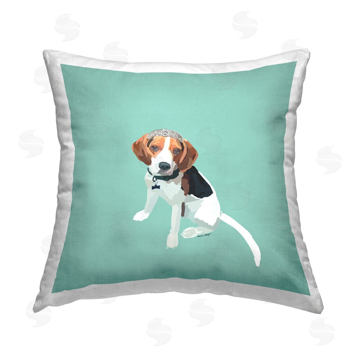Amelia Noyes Beagle with Tiara Printed Plush Polyester Throw Pillow