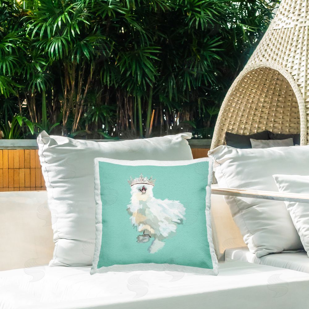 Amelia Noyes Royal Silkie Chicken Outdoor Quick-Dry Polyester Printed Throw Pillow in Back Yard