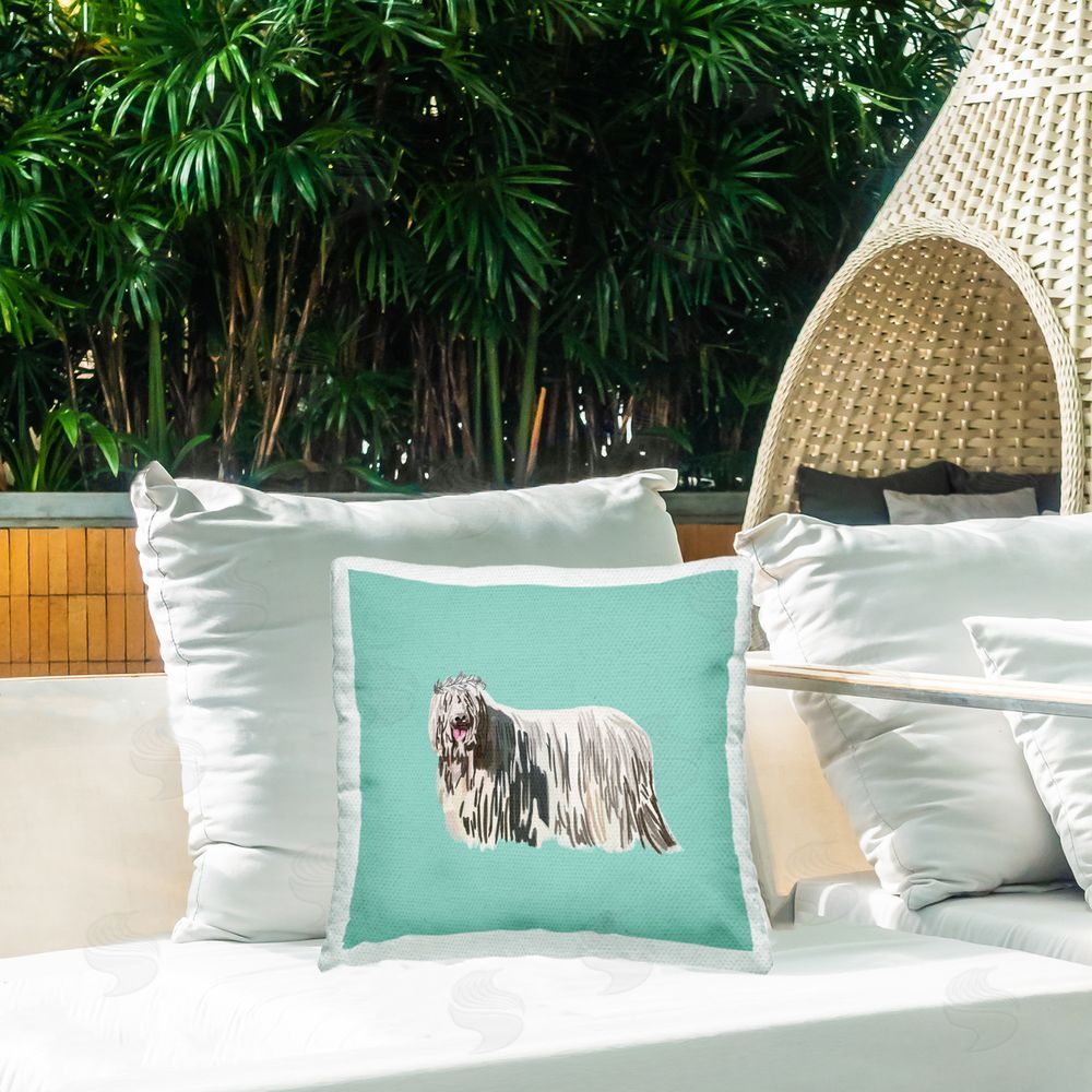 Amelia Noyes Elegant Smiling Dog Outdoor Quick-Dry Polyester Printed Throw Pillow in Back Yard