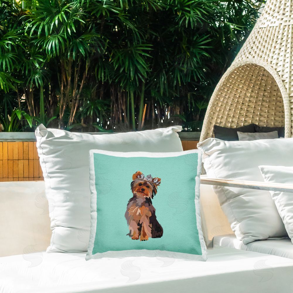 Amelia Noyes Royal Terrier Puppy Outdoor Quick-Dry Polyester Printed Throw Pillow in Back Yard