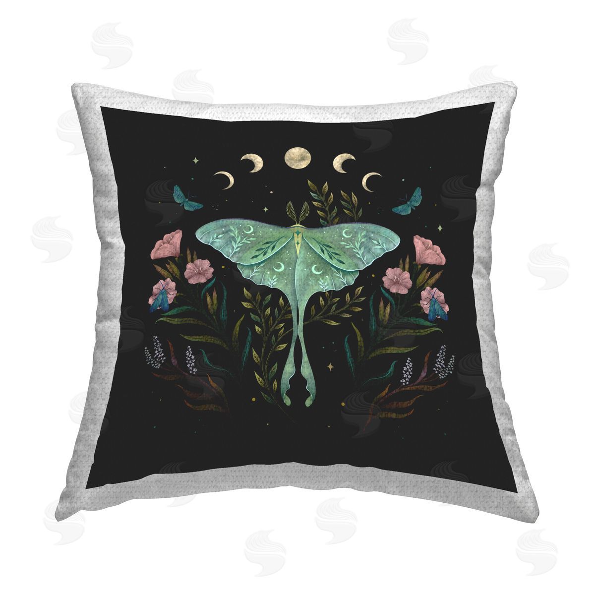 Episodic Drawings Moon Phases Moth Outdoor Quick-Dry Polyester Printed Throw Pillow