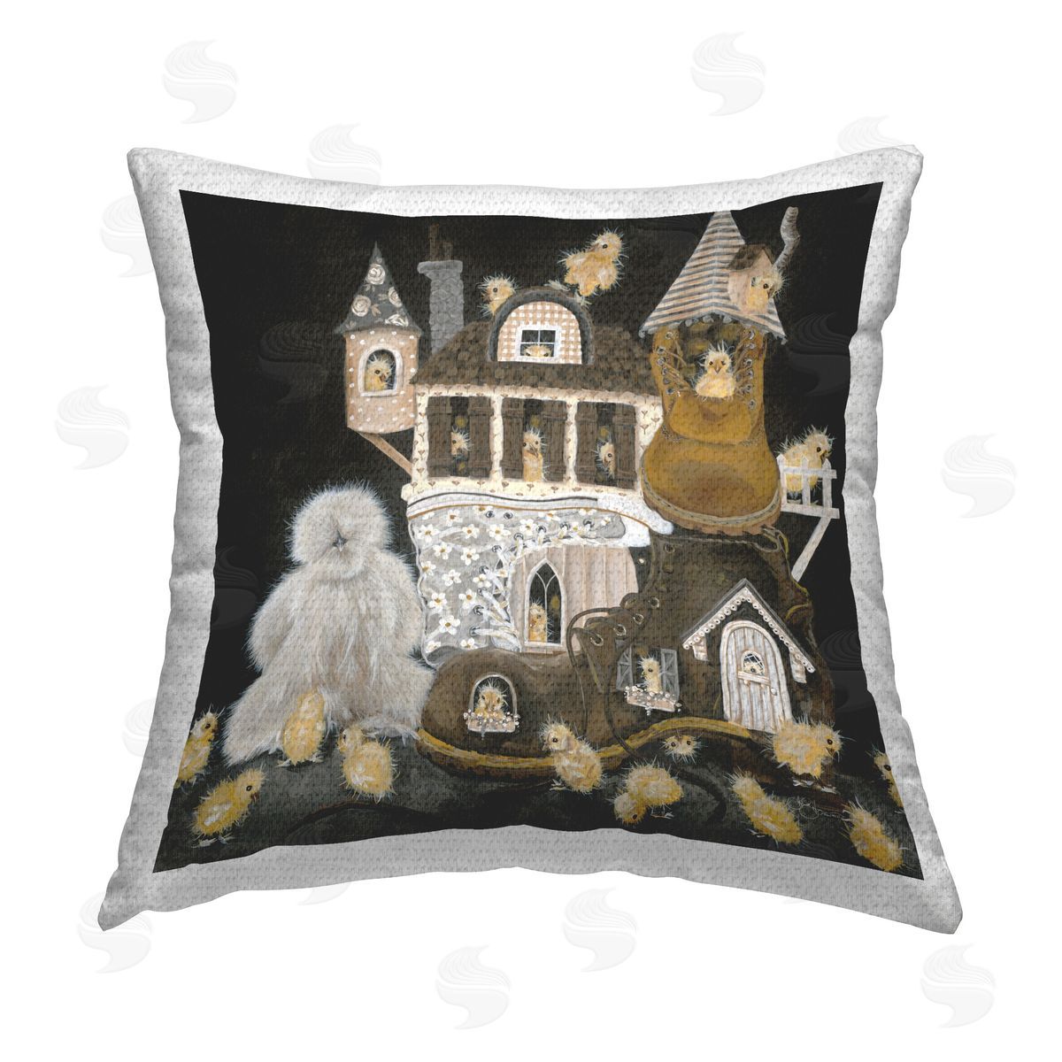 Hollihocks Art Chicks in Shoe House Outdoor Quick-Dry Polyester Printed Throw Pillow