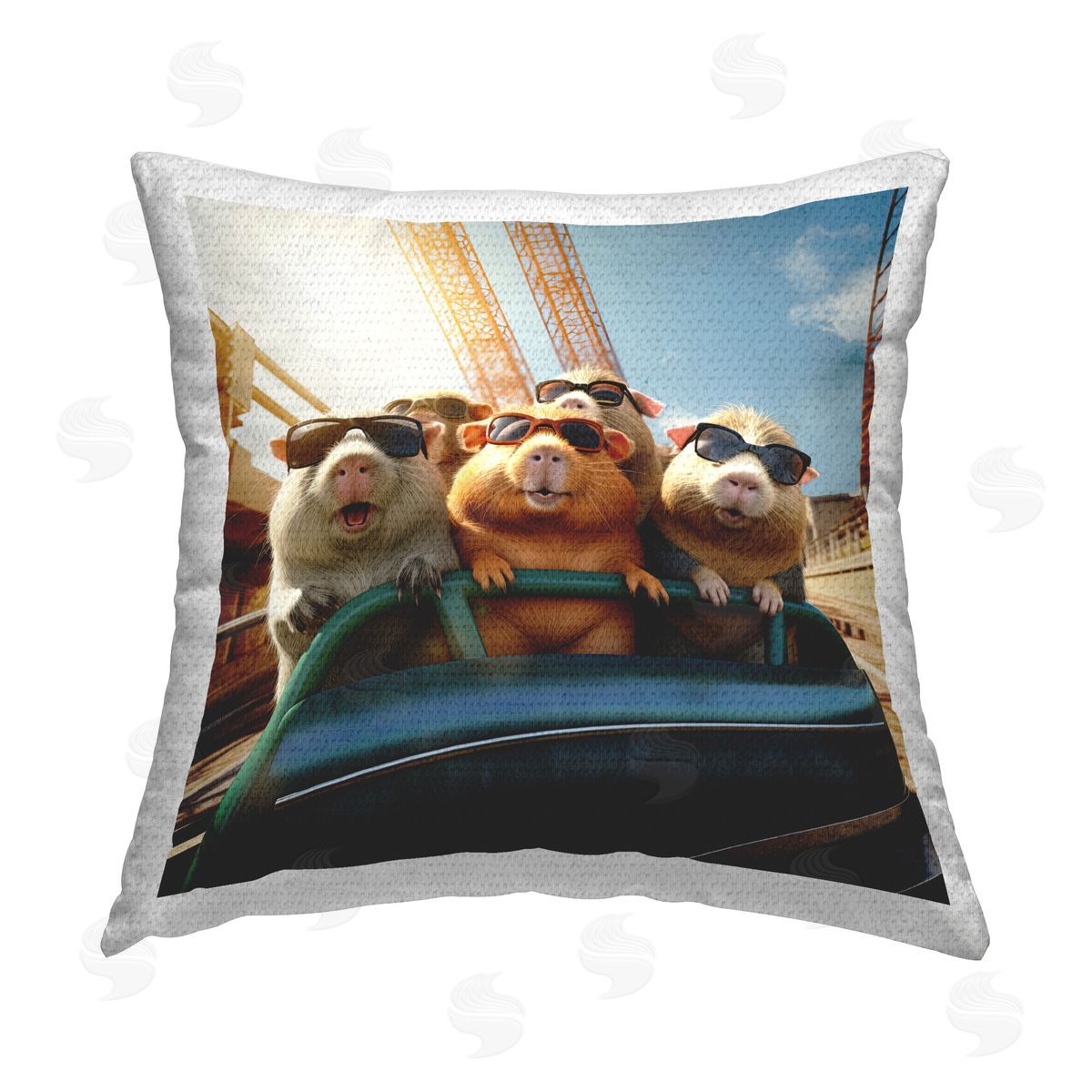 Jim Baldwin Guinea Pigs Roller Coaster Outdoor Quick-Dry Polyester Printed Throw Pillow