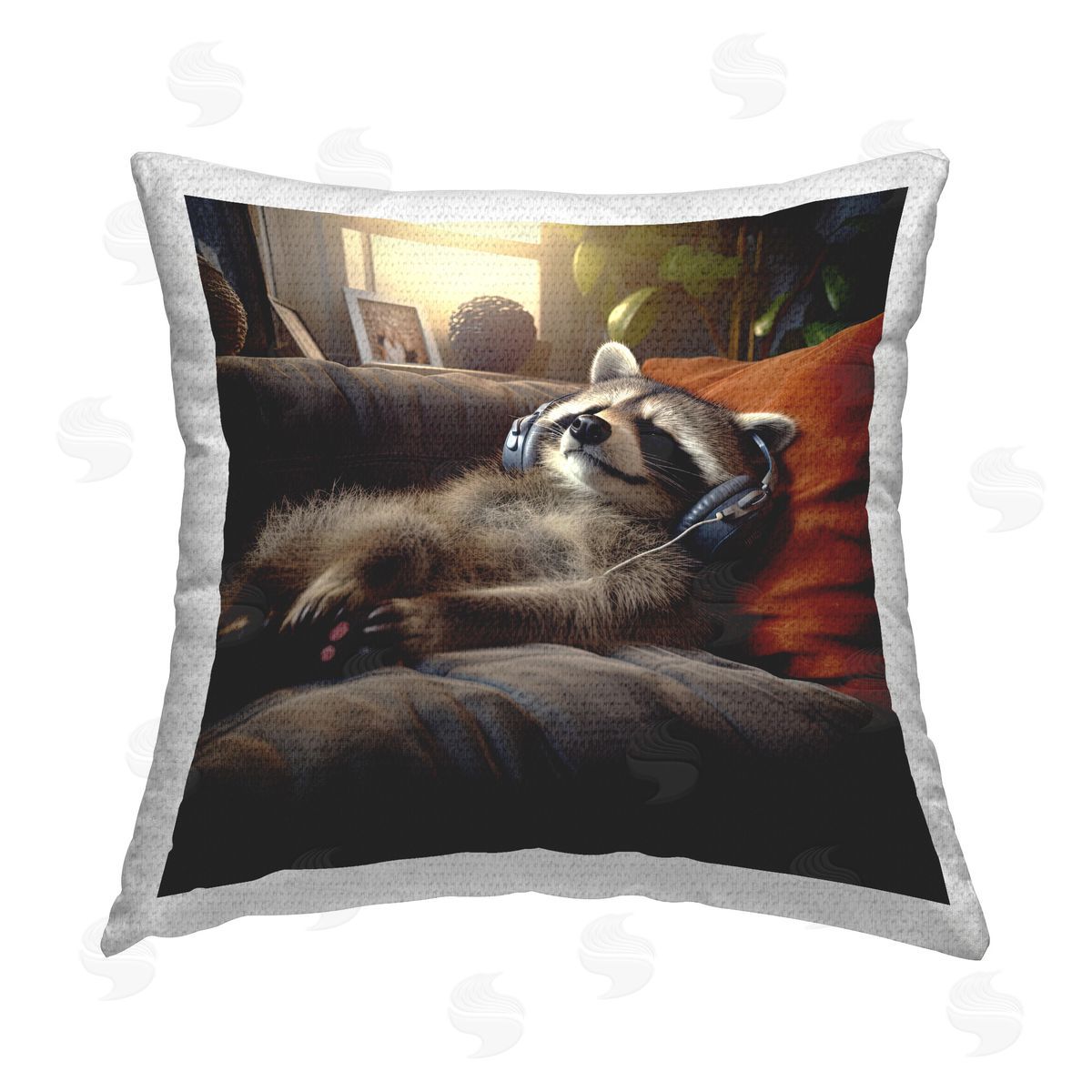 Jim Baldwin Raccoon & Relaxing Music Outdoor Quick-Dry Polyester Printed Throw Pillow