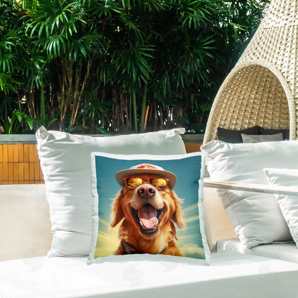 Jim Baldwin Happy Labrador with Rays Outdoor Quick-Dry Polyester Printed Throw Pillow in Back Yard