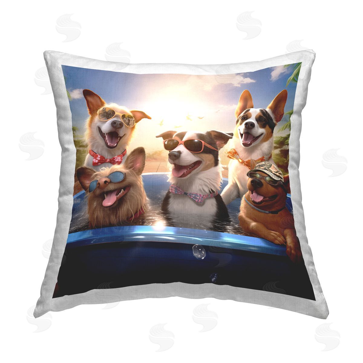 Jim Baldwin Fun Dogs in Pool Printed Plush Polyester Throw Pillow