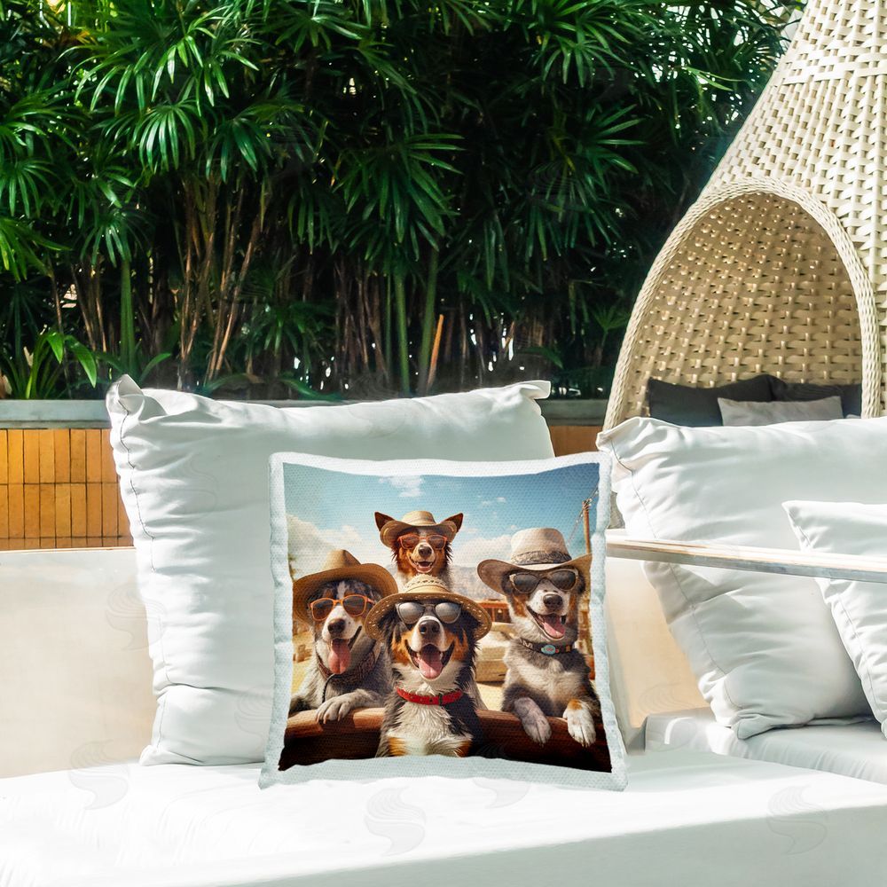 Jim Baldwin Dogs in Cowboy Hats Outdoor Quick-Dry Polyester Printed Throw Pillow in Back Yard