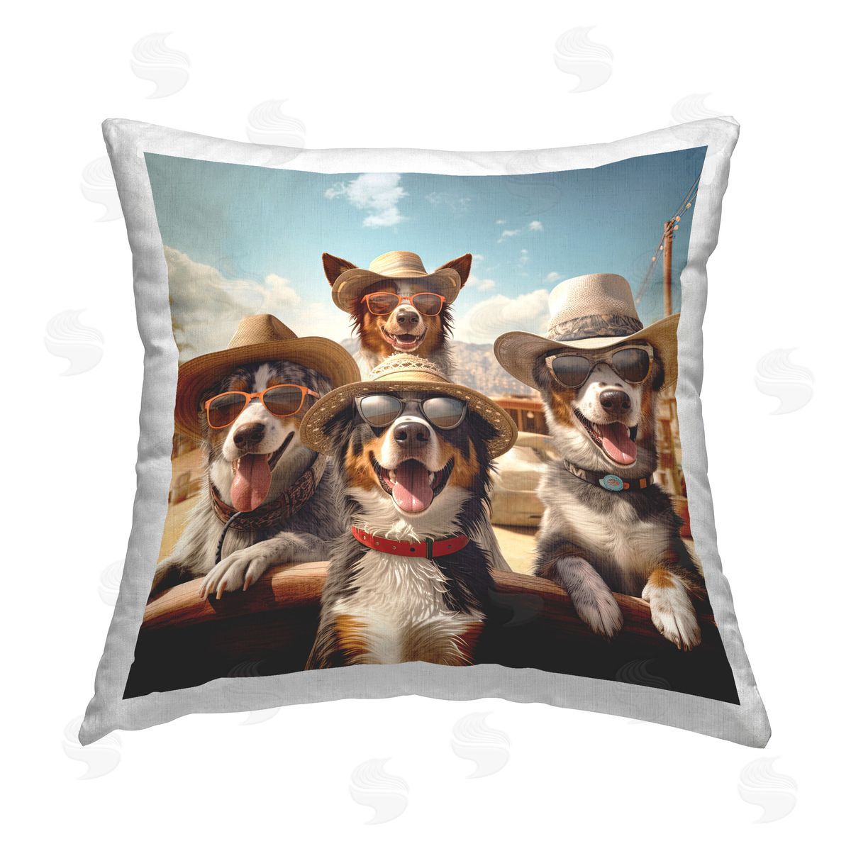 Jim Baldwin Dogs in Cowboy Hats Printed Plush Polyester Throw Pillow