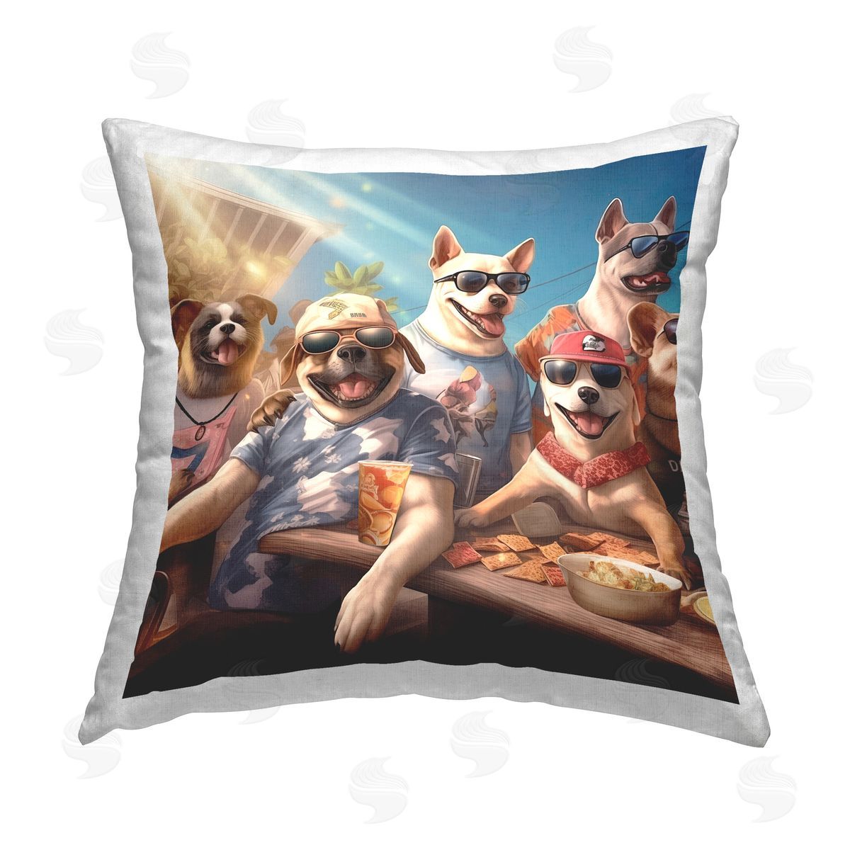 Jim Baldwin Summer Dog Friends Printed Plush Polyester Throw Pillow