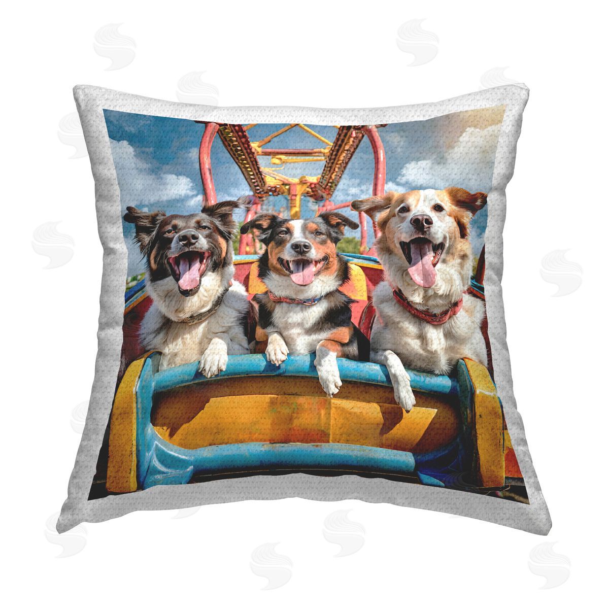 Jim Baldwin Dogs on Roller Coaster Outdoor Quick-Dry Polyester Printed Throw Pillow