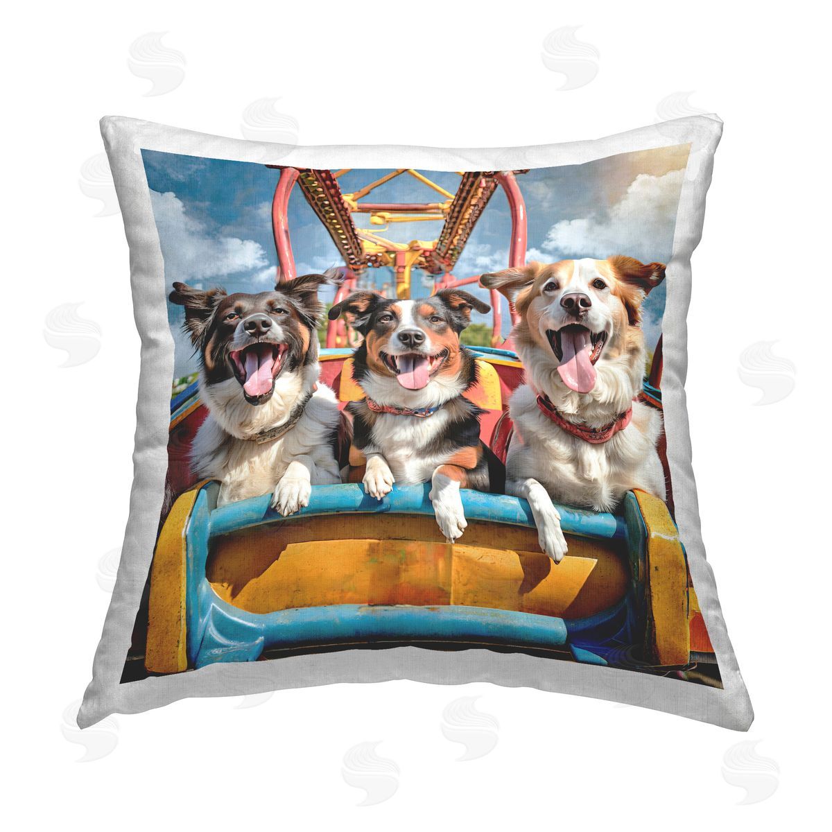 Jim Baldwin Dogs on Roller Coaster Printed Plush Polyester Throw Pillow