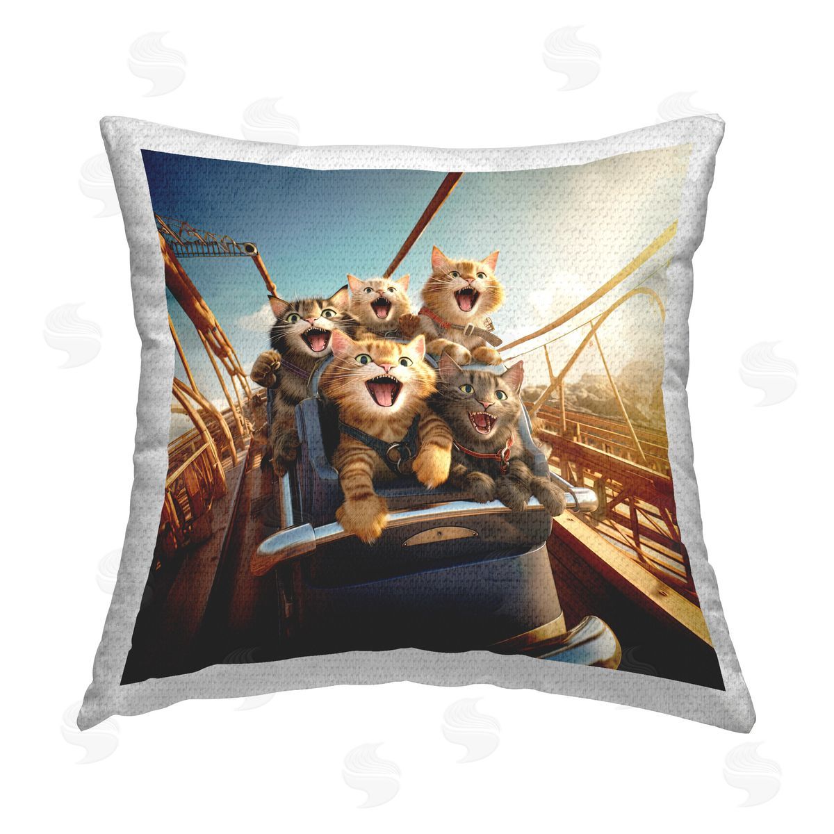 Jim Baldwin Cats on Roller Coaster Outdoor Quick-Dry Polyester Printed Throw Pillow