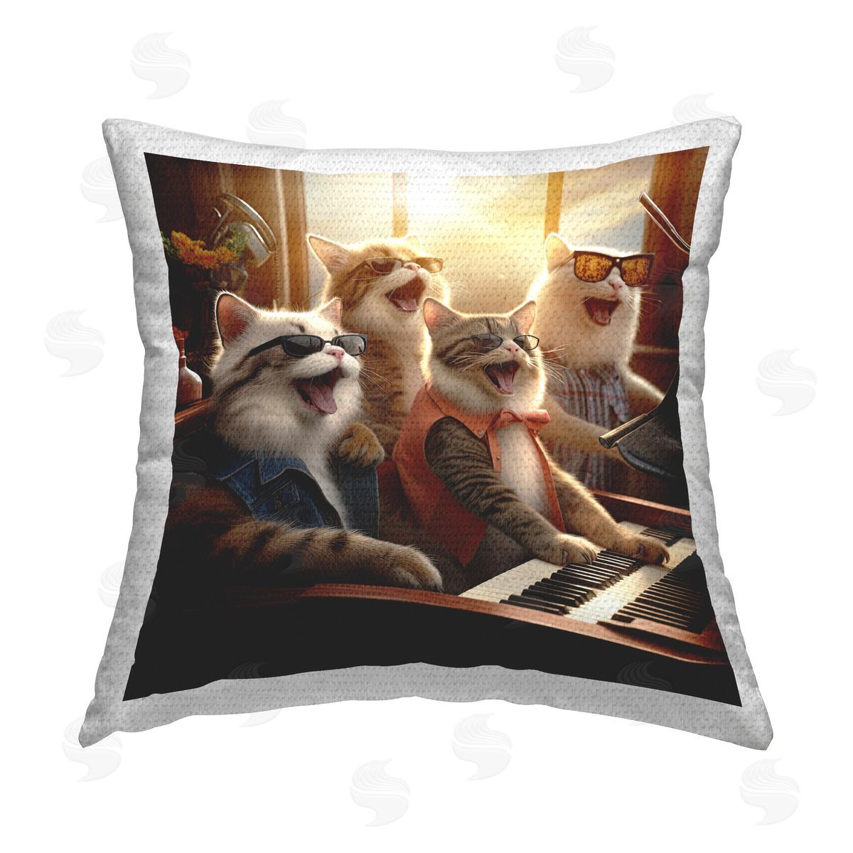 Jim Baldwin Cats Singing with Piano Outdoor Quick-Dry Polyester Printed Throw Pillow
