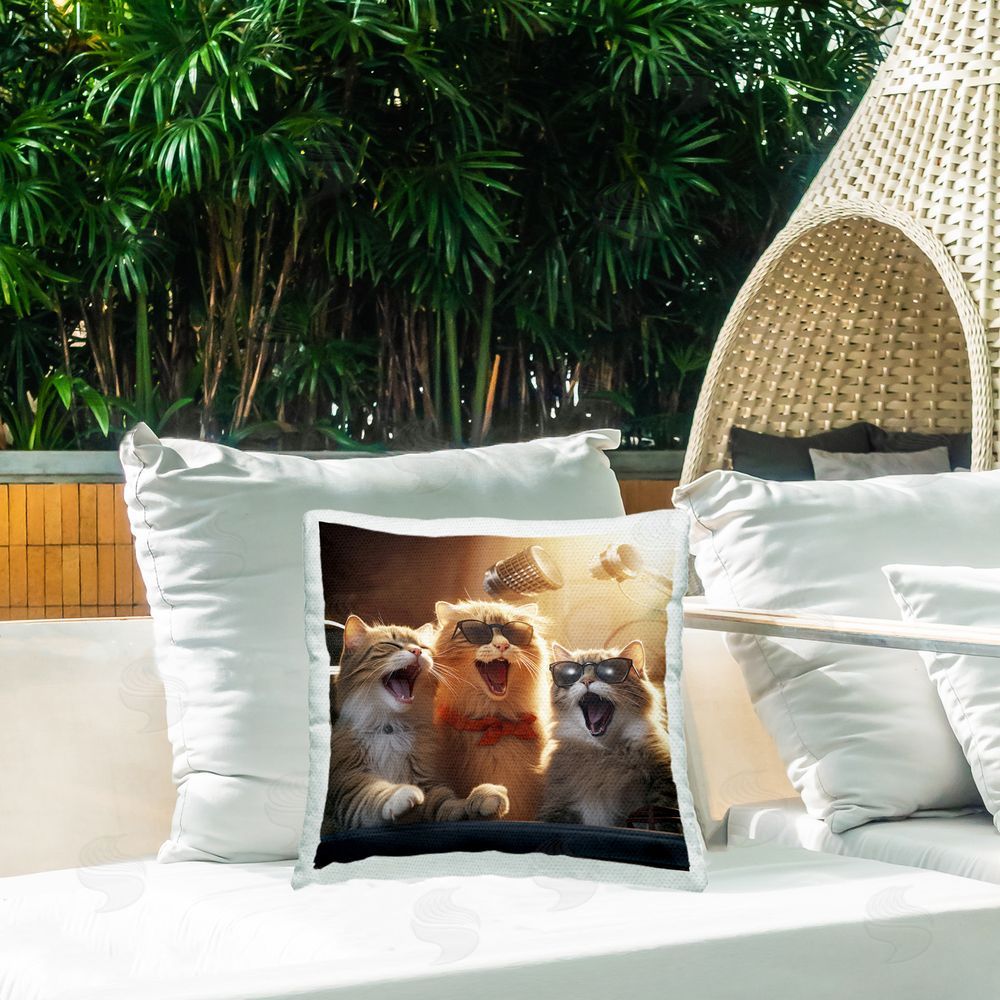Jim Baldwin Cats Singing in Studio Outdoor Quick-Dry Polyester Printed Throw Pillow in Back Yard