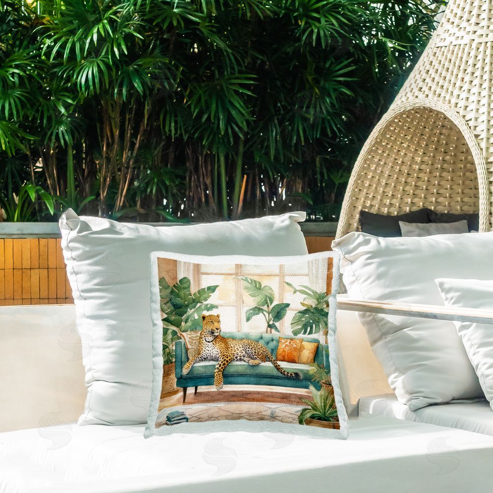 Kim Allen Tropical Florals Cheetah Outdoor Quick-Dry Polyester Printed Throw Pillow in Back Yard