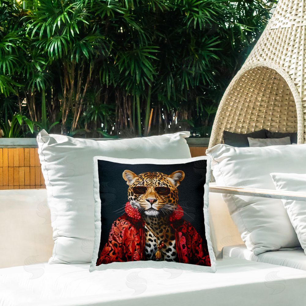 Lazar Studio Stylish Leopard Fashion Outdoor Quick-Dry Polyester Printed Throw Pillow in Back Yard