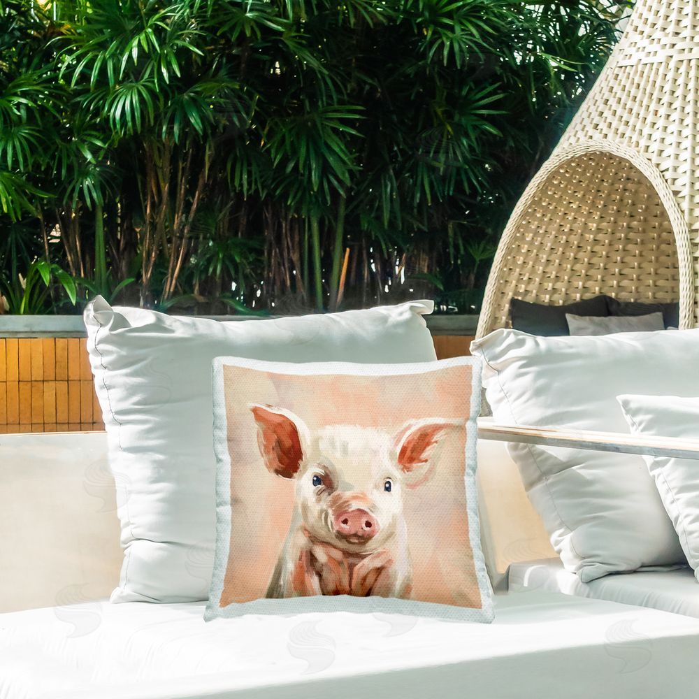 Molly Mattin Baby Piglet Portrait Outdoor Quick-Dry Polyester Printed Throw Pillow in Back Yard